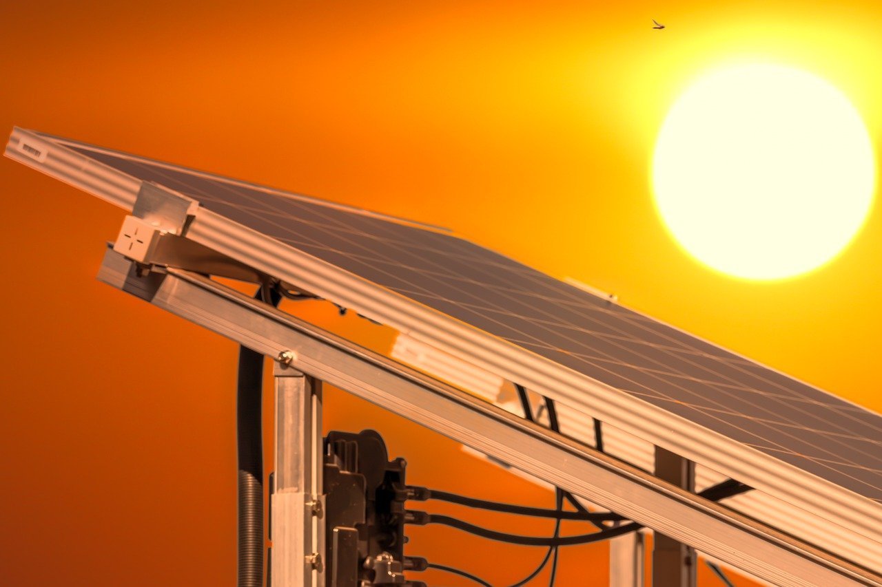 Ground Solar panel and Sun